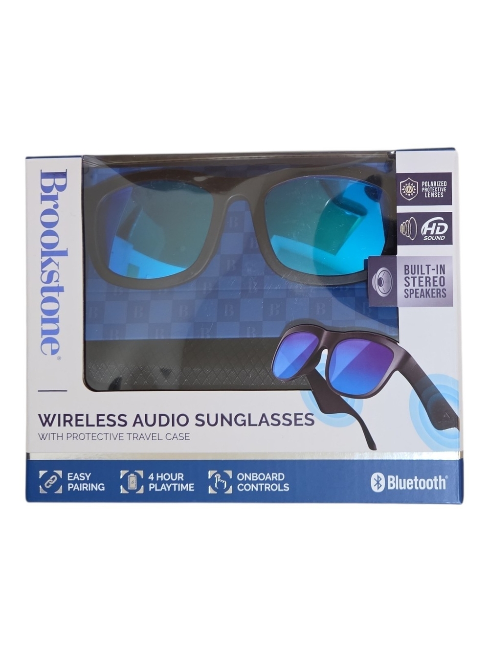 Brookstone Wireless Audio Sunglasses with Blue Mirrored Lenses